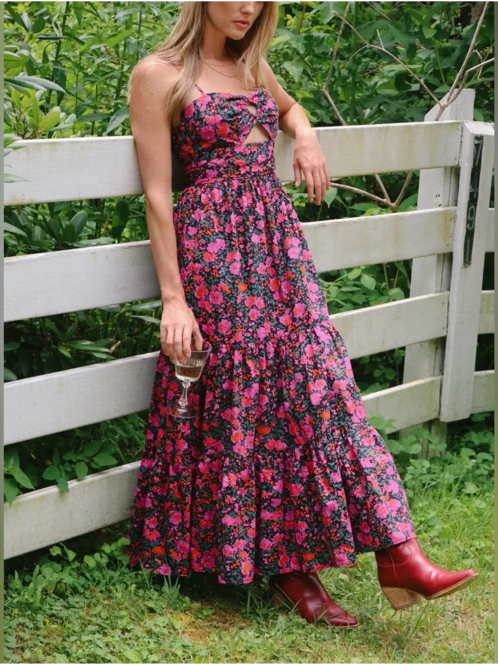NWOT Floral Maxi Dress in Black and Pink